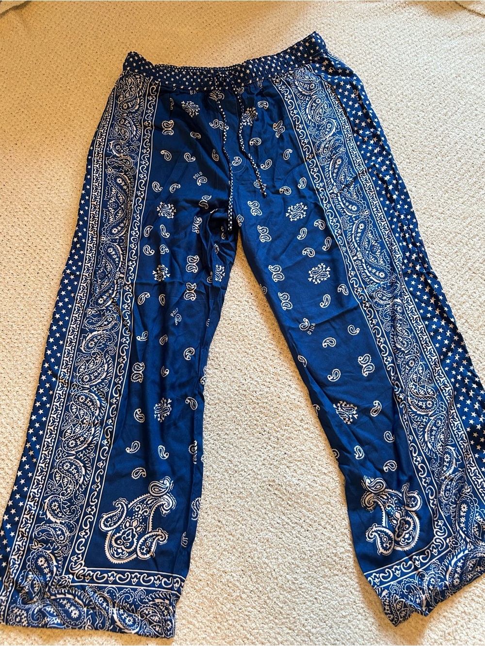 NWOT Large Polo Ralph Lauren Women's Paisley & Star rayon Twill Wide-Leg Pants